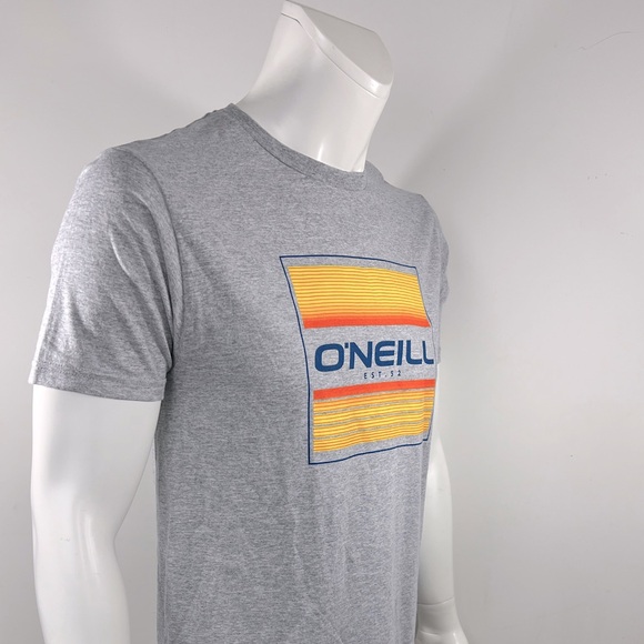 O’NEILL T-SHIT, MENS LIGHT GREY W/ORANGE & YELLOW LOGO, 90%COTTON, 10%POLYESTER - Picture 4 of 11
